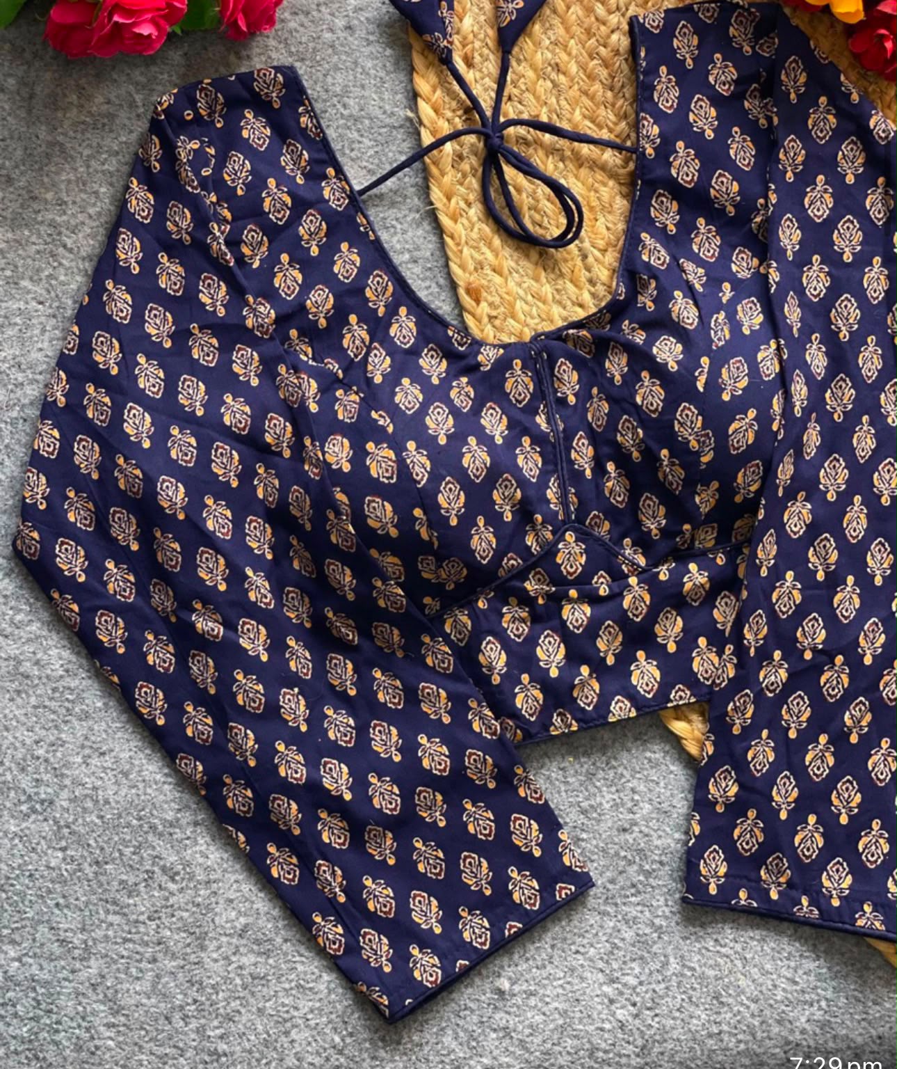 Ajrakh Printed Saree Blouse / Crop Top
